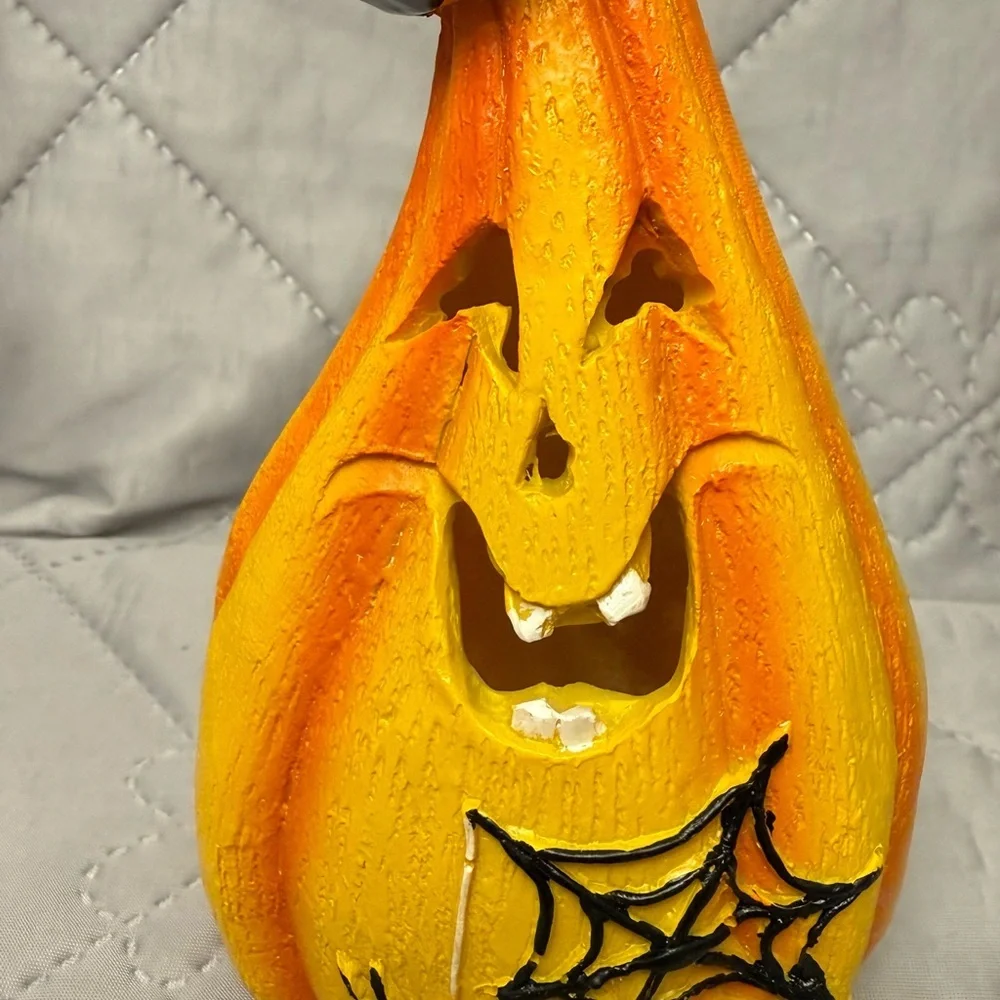 Whimsical  Halloween Pumpkin Decoration with Funny Spider Web